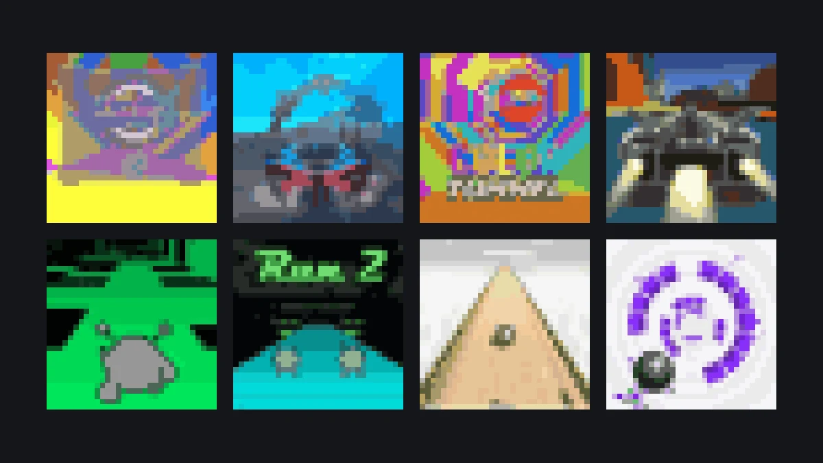 Pixel-art grid of Tunnel Rush and other games you can play on tunnelrush.app